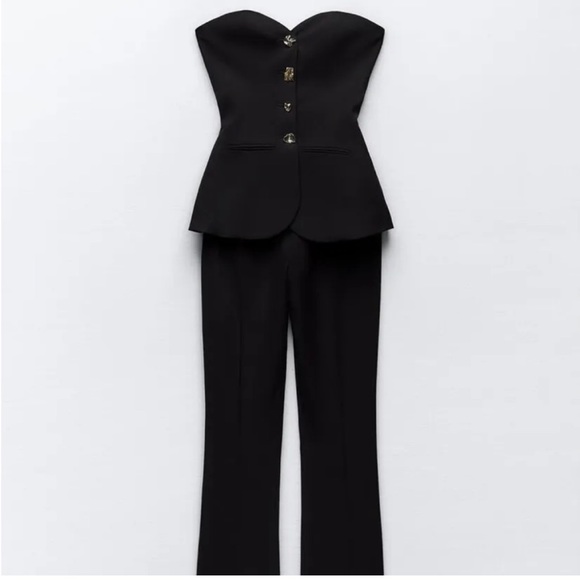 Zara piece strapless bustier flared jumpsuit - Picture 6 of 14